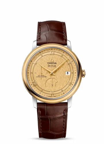 Omega De Ville Prestige Co-Axial 39.5 Power Reserve Stainless Steel / Yellow Gold / Vintage Champagne Silk 424.23.40.21.08.001 (42423402108001)